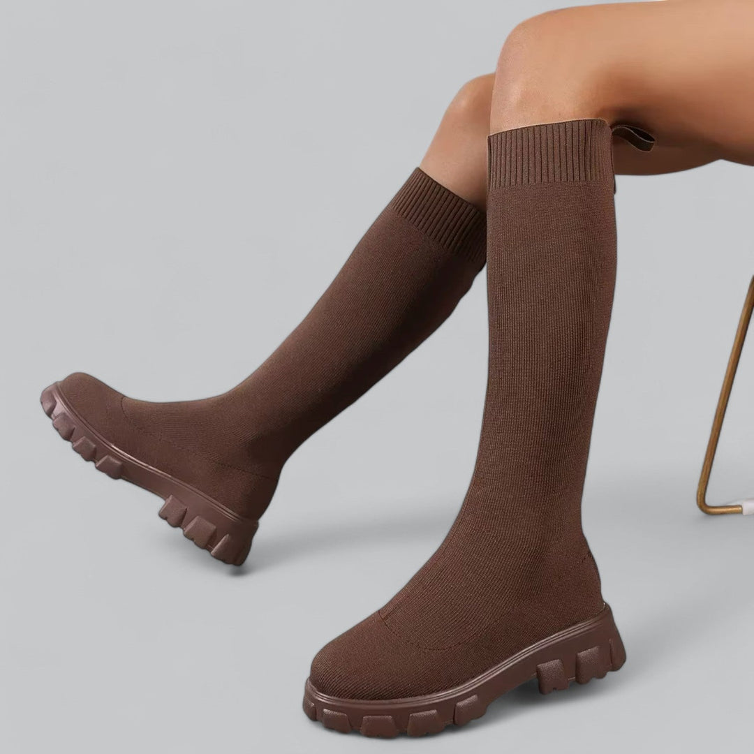 Women's knee high boots with chunky platform heel