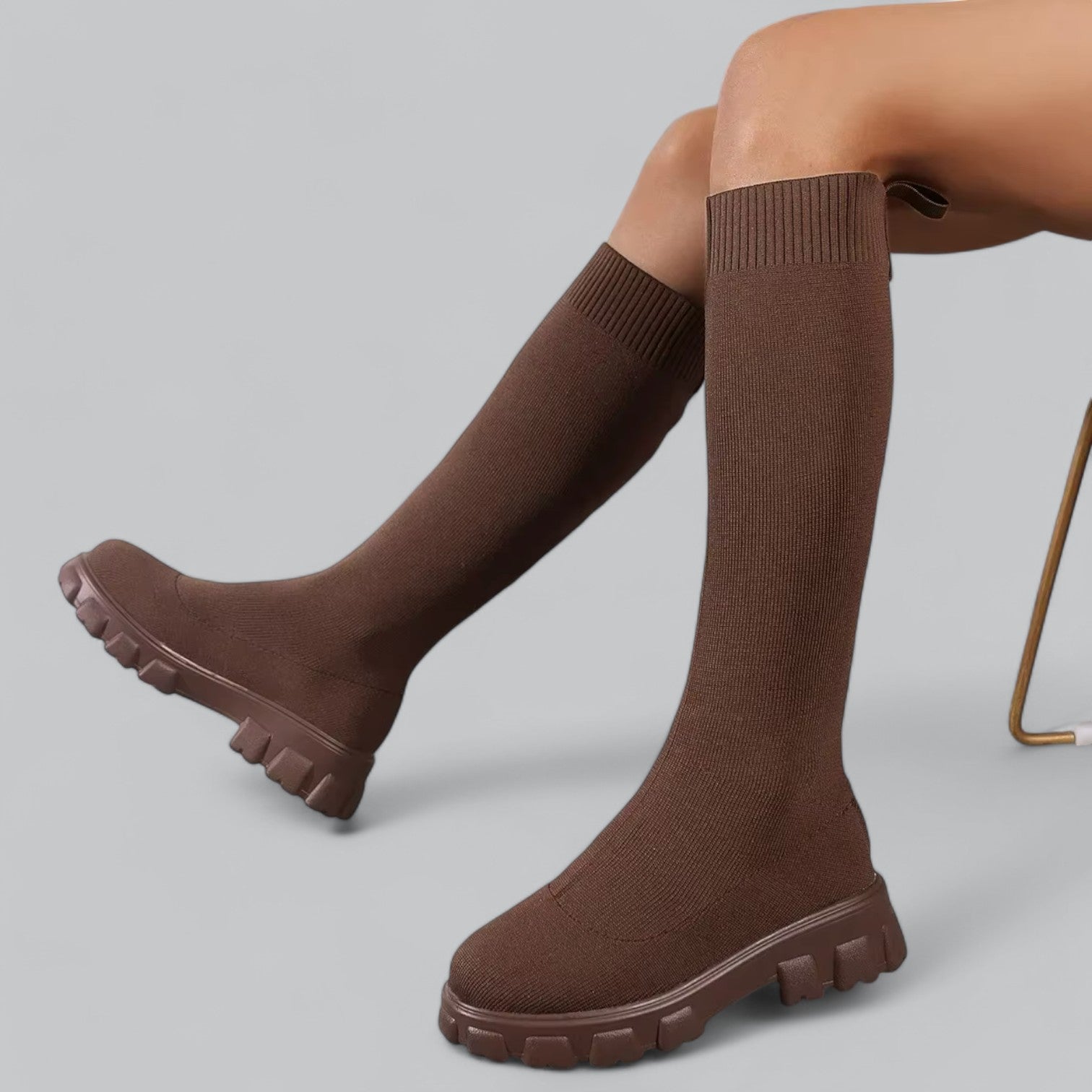 Women's knee high boots with chunky platform heel