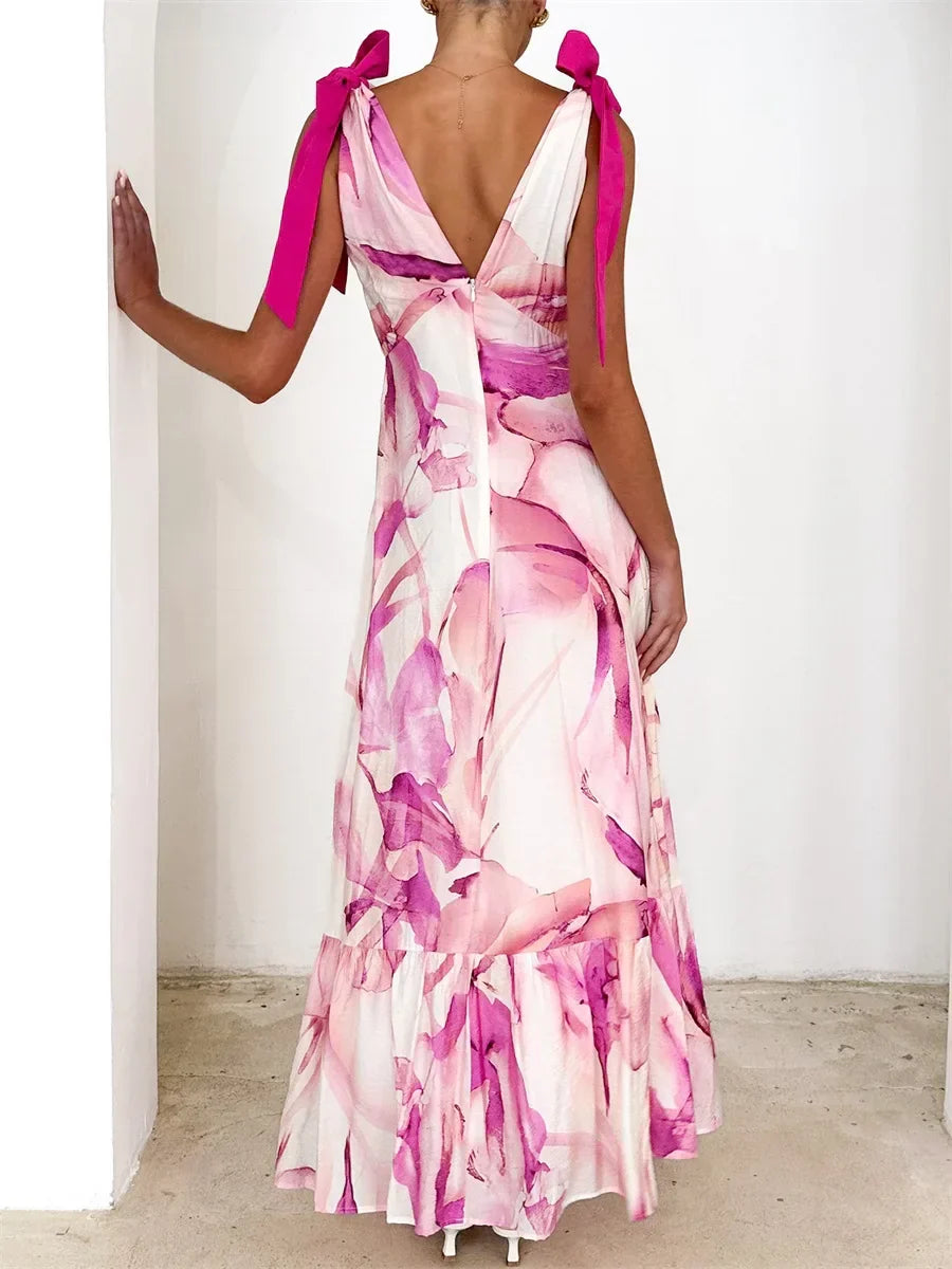 Alba | Back Tie V-Neck Maxi Dress
