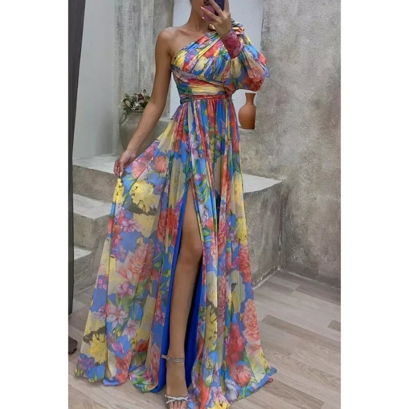 Aby | Elegant One-Shoulder Floral Dress