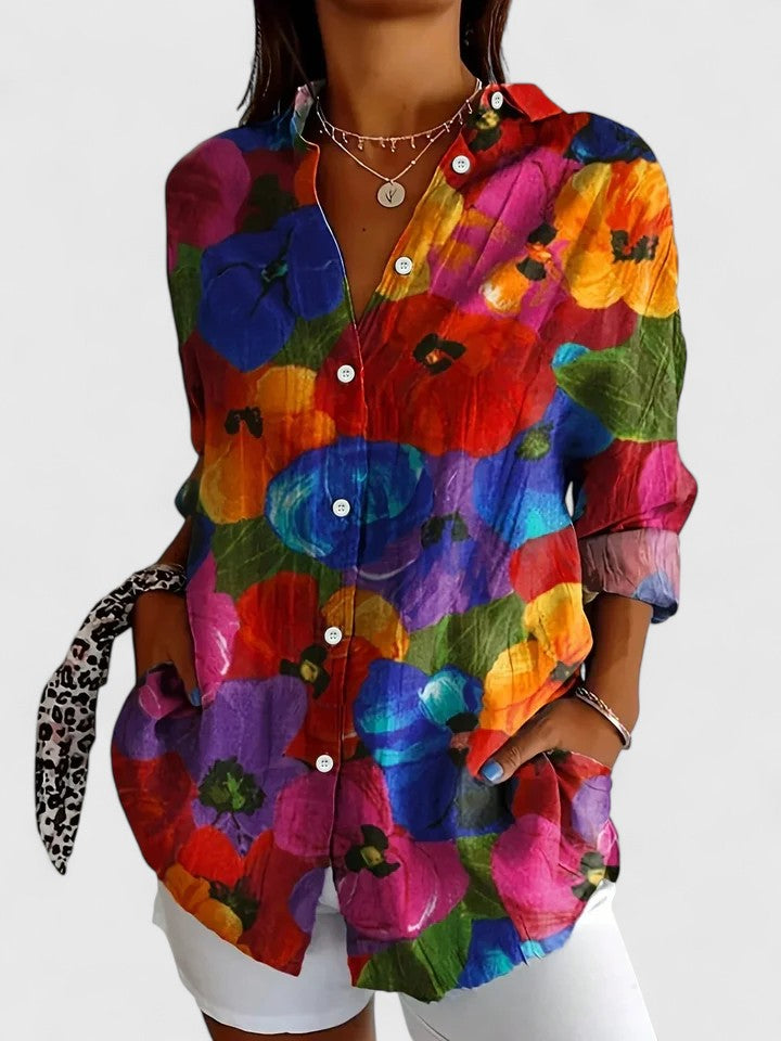 Women's Vibrant Artistic Button-Up Blouse