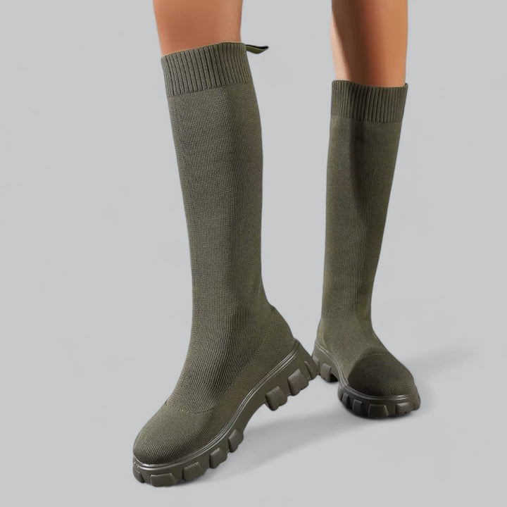 Women's knee high boots with chunky platform heel