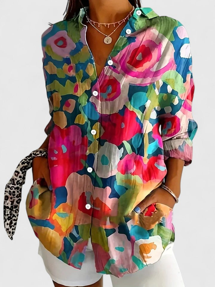 Women's Vibrant Artistic Button-Up Blouse