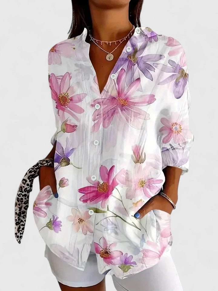 Women's Vibrant Artistic Button-Up Blouse