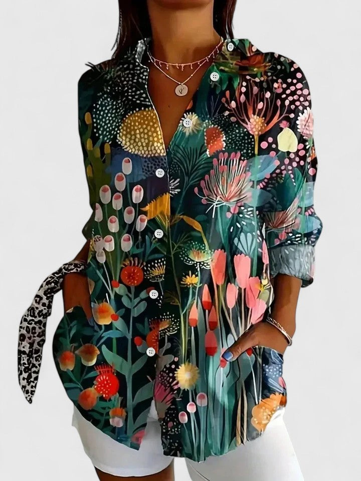 Women's Vibrant Artistic Button-Up Blouse