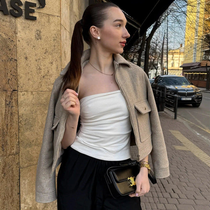 Emily | Women’s Zippered Wool Bomber Jacket