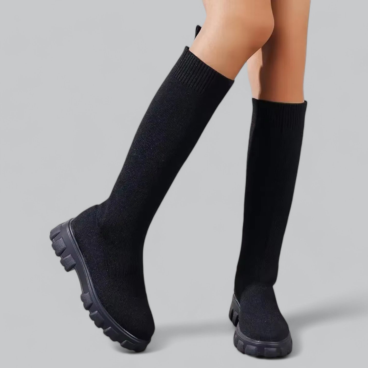 Women's knee high boots with chunky platform heel