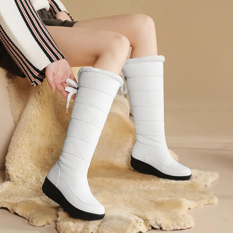 Women's casual fashion high boots lace-up winter snow boots with medium heel