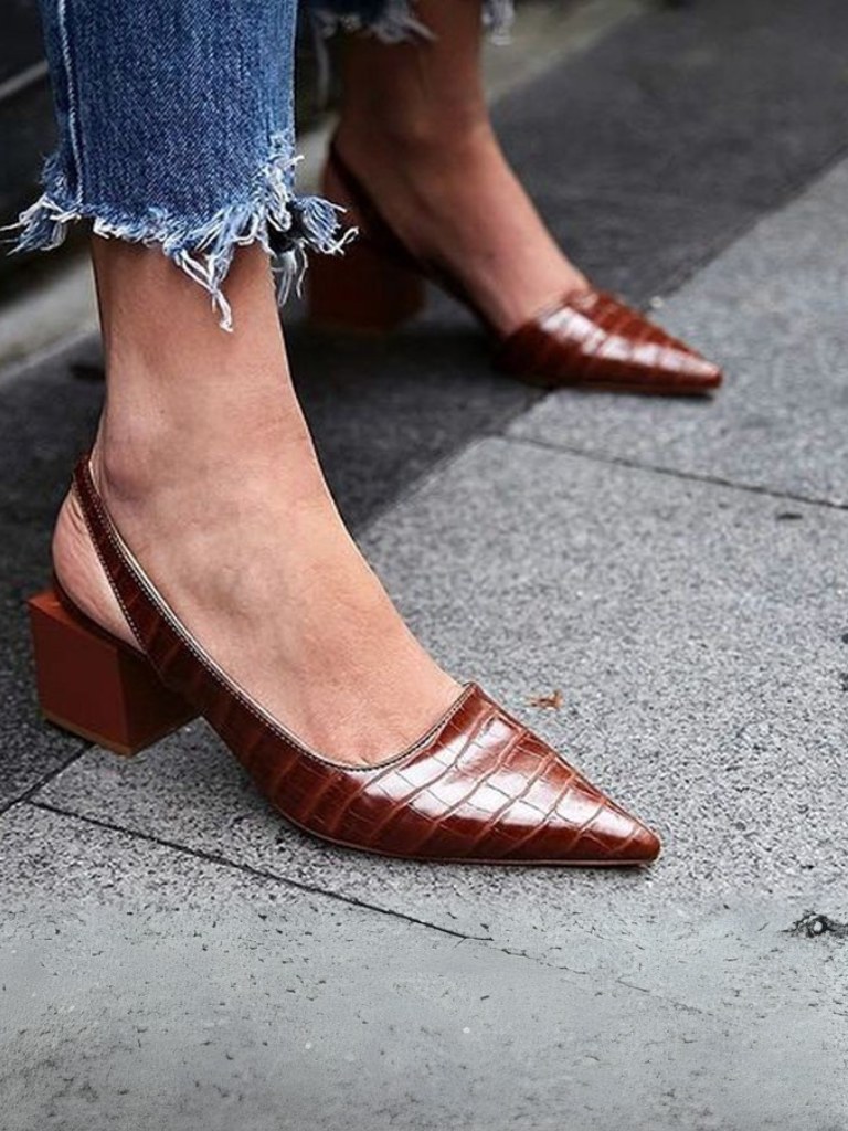 Women's Croc Effect Slingback Heels