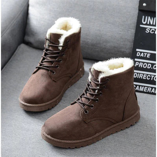 Women's fur lace-up winter boots