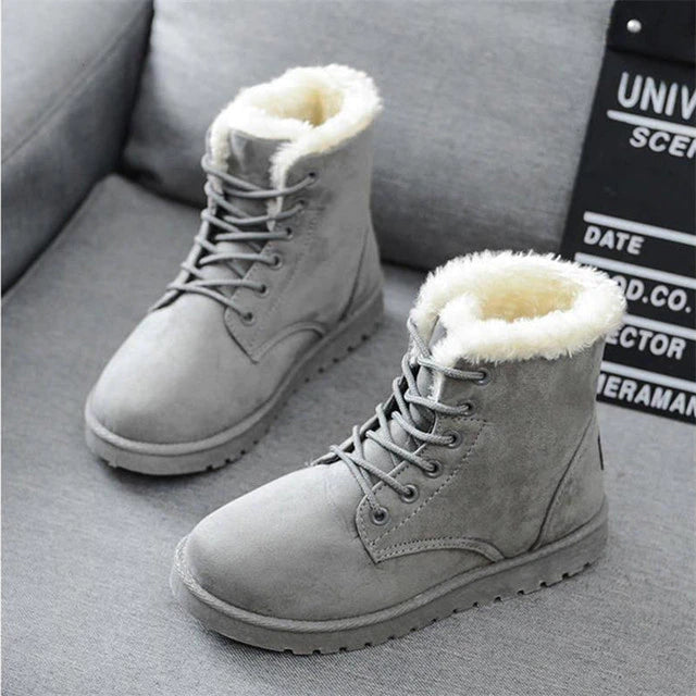 Women's fur lace-up winter boots
