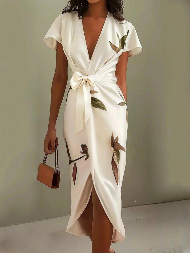 Women's Floral Print Wrap Midi Dress