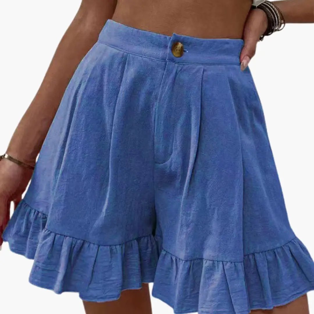 Women's Cotton Shorts with Wide Legs and Elastic Waist