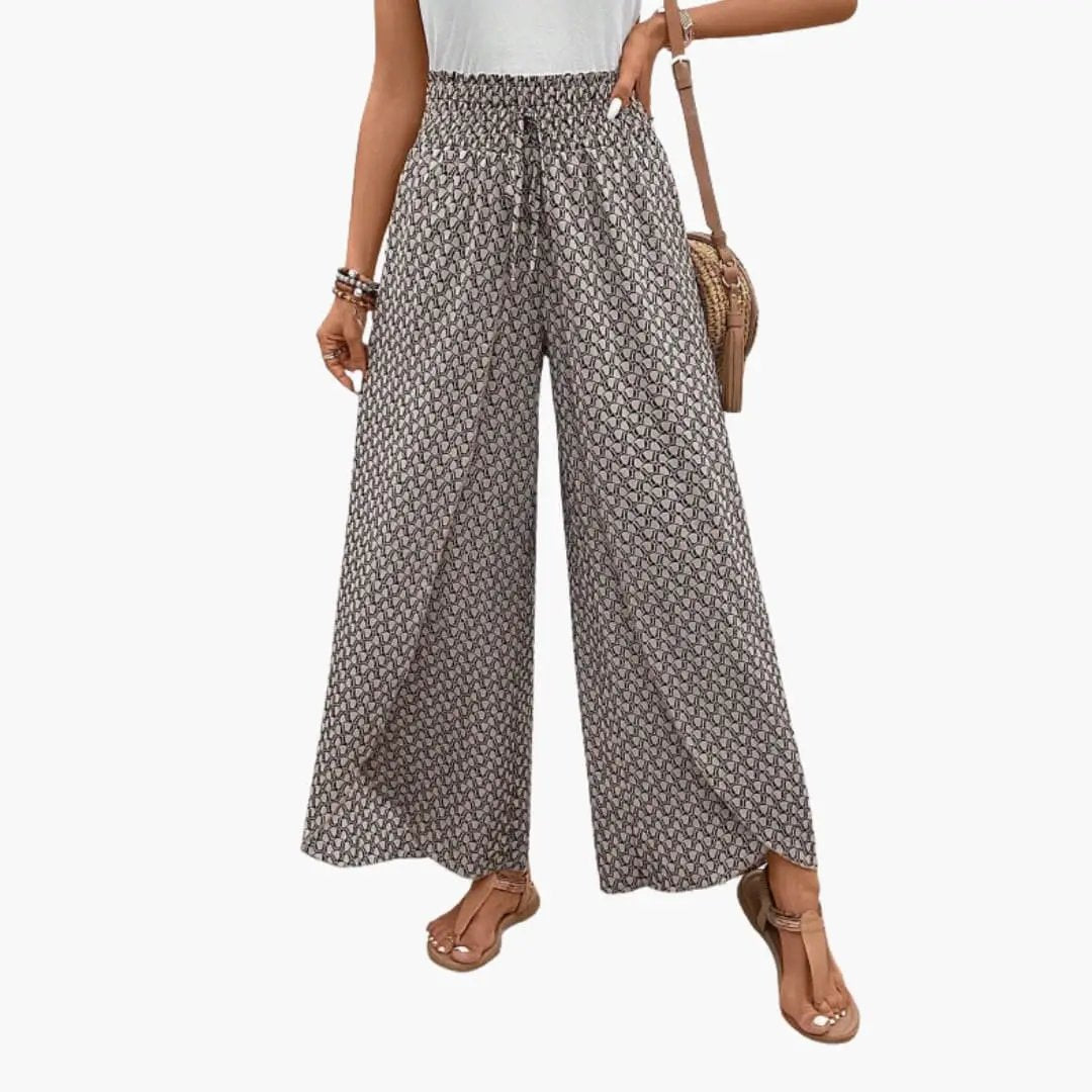 Women’s Palazzo Pants with Elastic Waistband and Printed Pattern