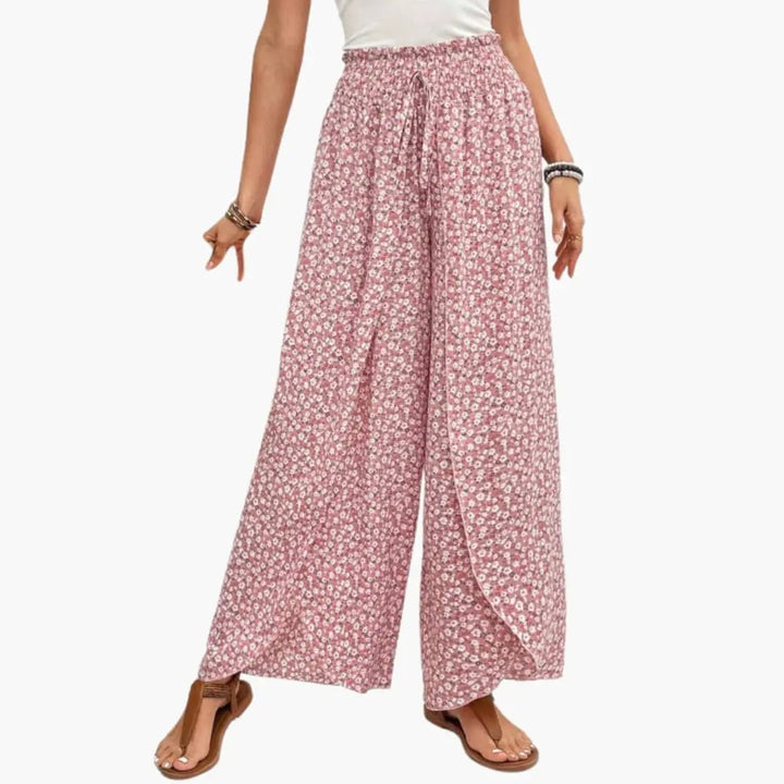 Women’s Palazzo Pants with Elastic Waistband and Printed Pattern