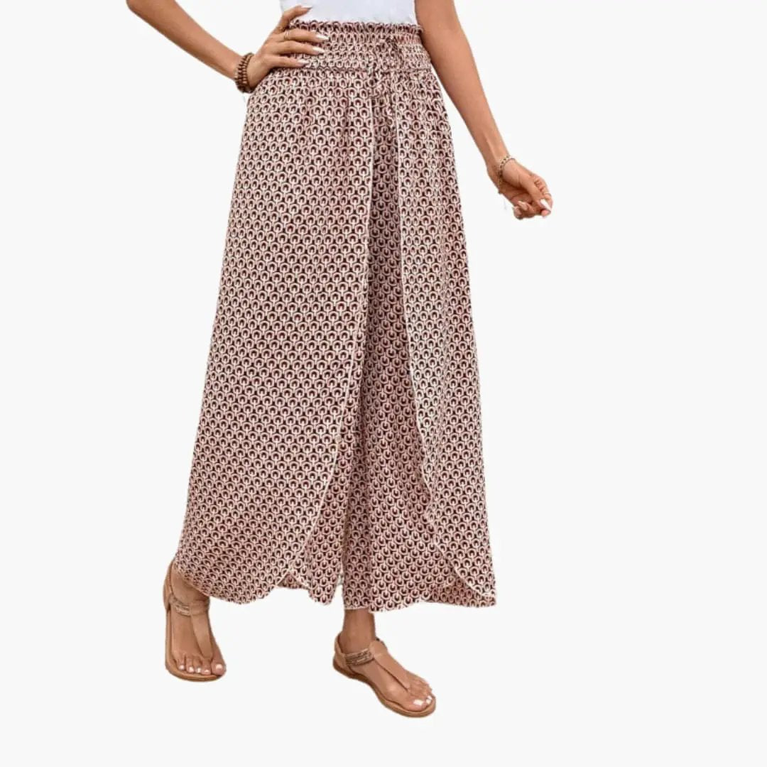 Women’s Palazzo Pants with Elastic Waistband and Printed Pattern