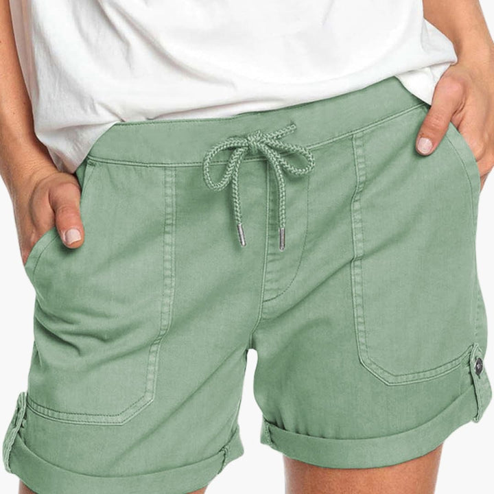 Women's Shorts with Drawstring Waist and Cuffed Hem