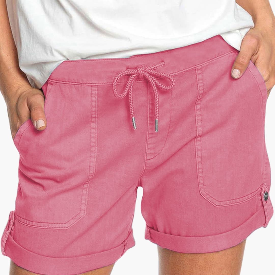 Women's Shorts with Drawstring Waist and Cuffed Hem