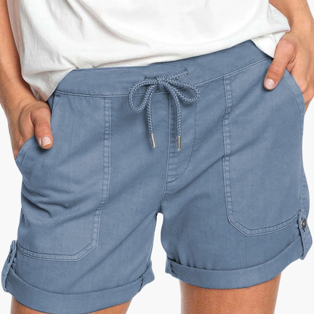 Women's Shorts with Drawstring Waist and Cuffed Hem