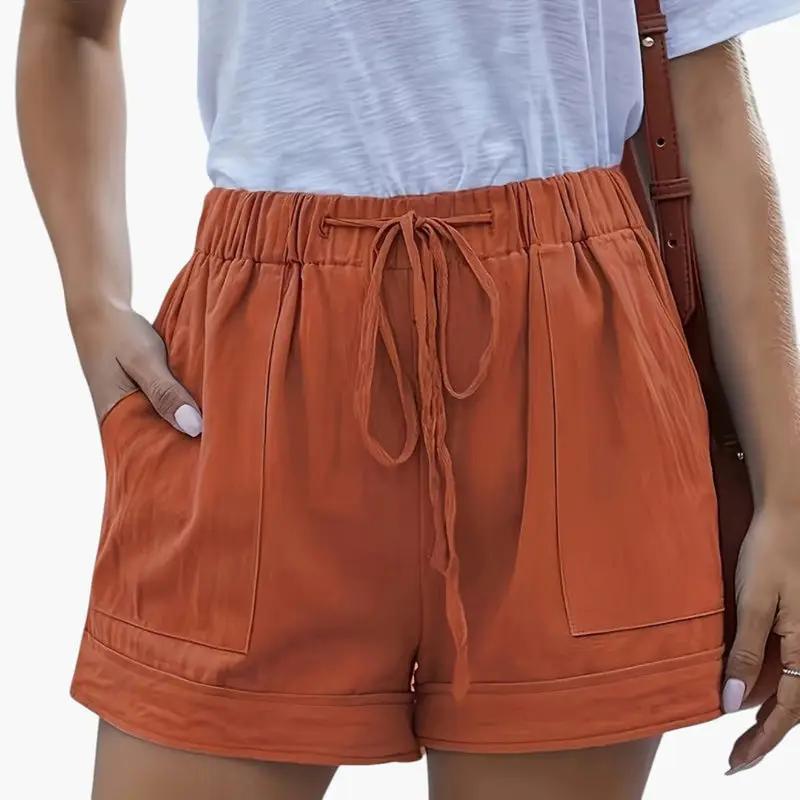Women's Shorts with Drawstring Waistband and Relaxed Fit