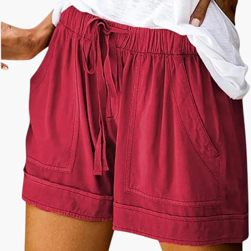 Women's Shorts with Drawstring Waistband and Relaxed Fit