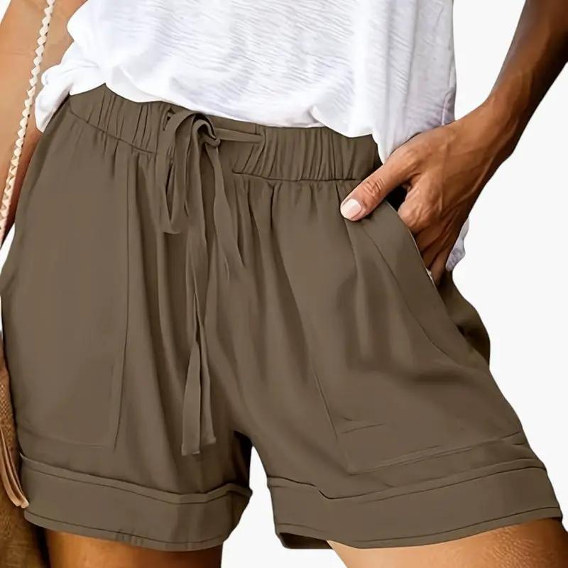 Women's Shorts with Drawstring Waistband and Relaxed Fit