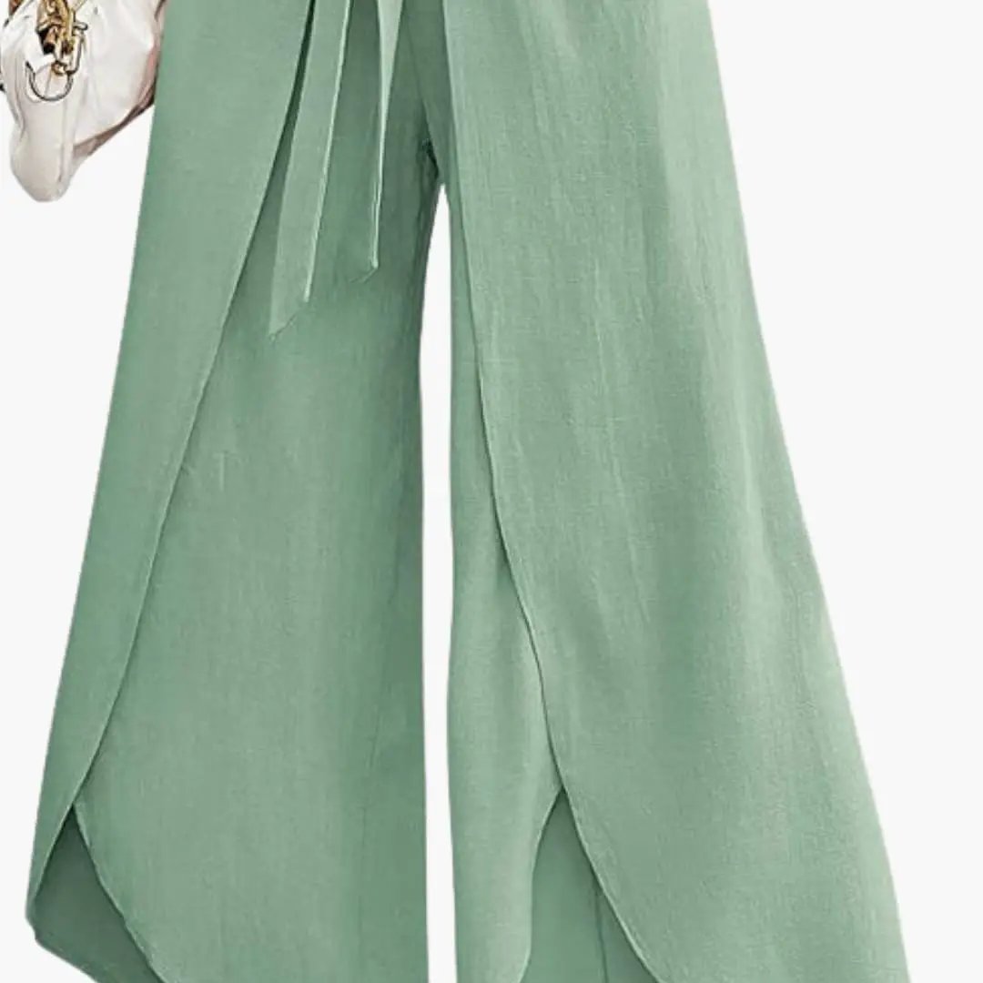 Women’s Summer Pants with Tie Belt and Wide Leg