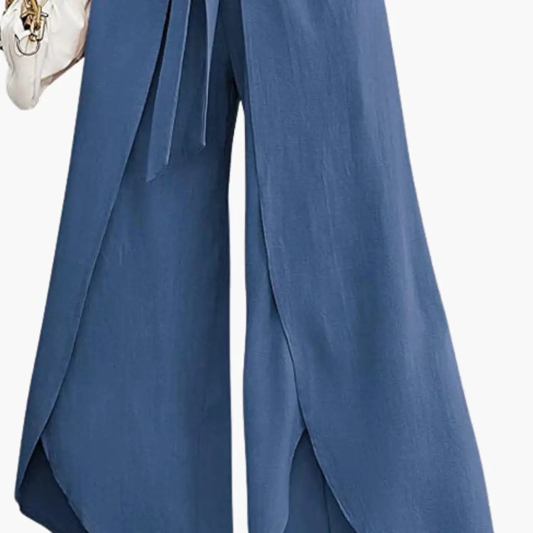 Women’s Summer Pants with Tie Belt and Wide Leg