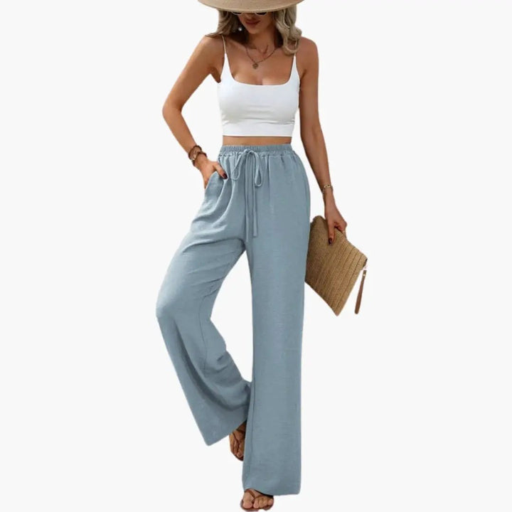 Women’s Wide Leg Summer Pants with Elastic Waist – Pull-On Full-Length Trousers