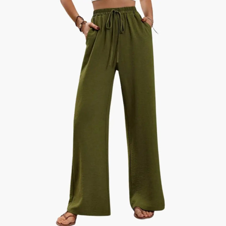 Women’s Wide Leg Summer Pants with Elastic Waist – Pull-On Full-Length Trousers