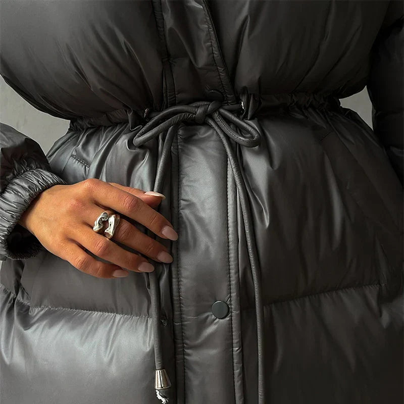 Chloe | Winter Drawstring Shiny Puffer Jacket