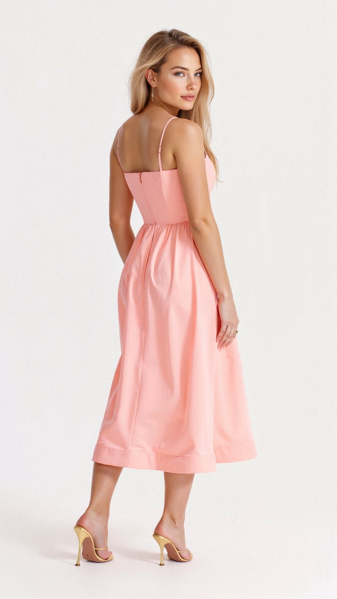 Women's Spaghetti Strap Scoop Neck Gathered A-Line Skirt Dress