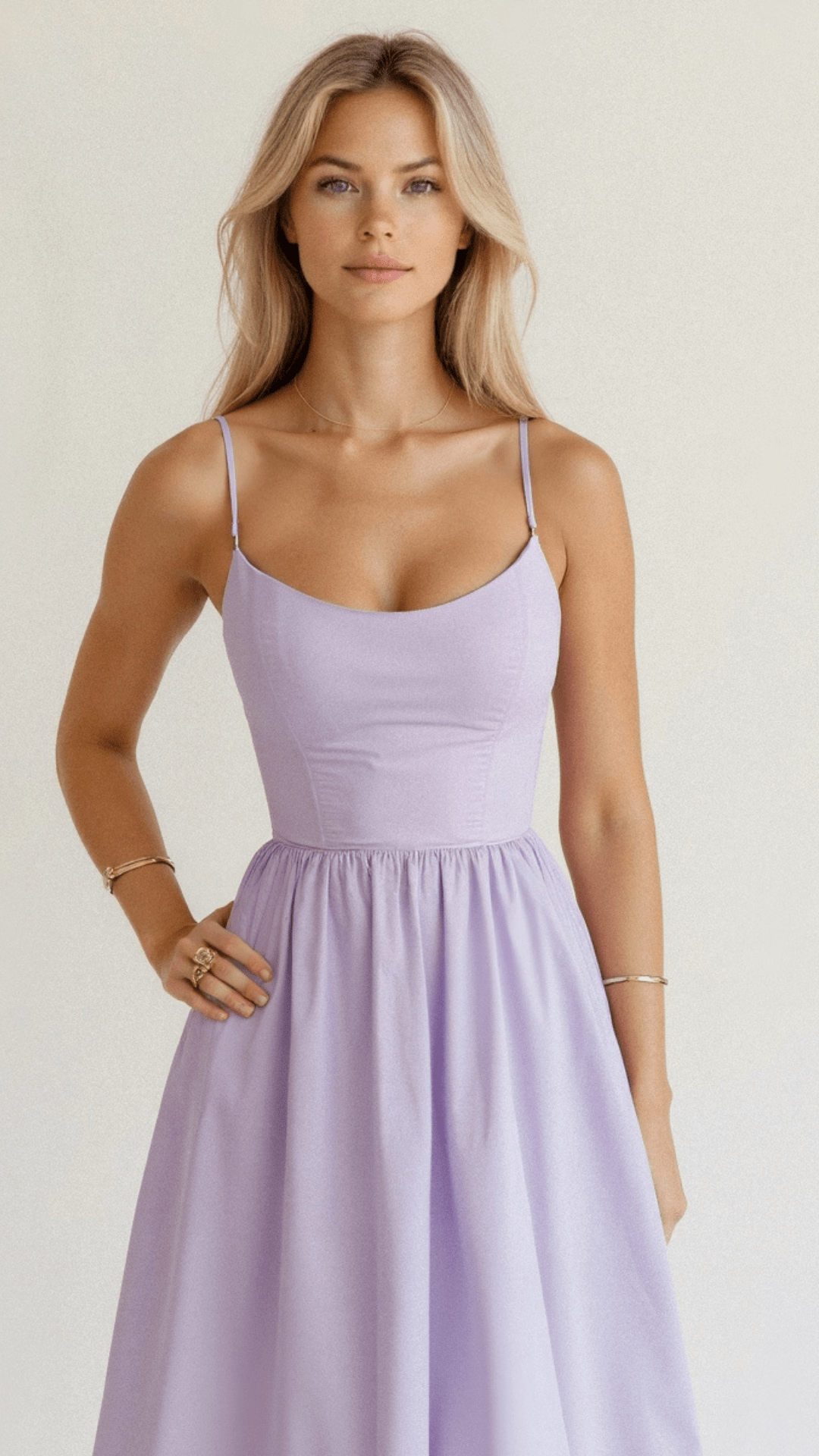 Women's Spaghetti Strap Scoop Neck Gathered A-Line Skirt Dress