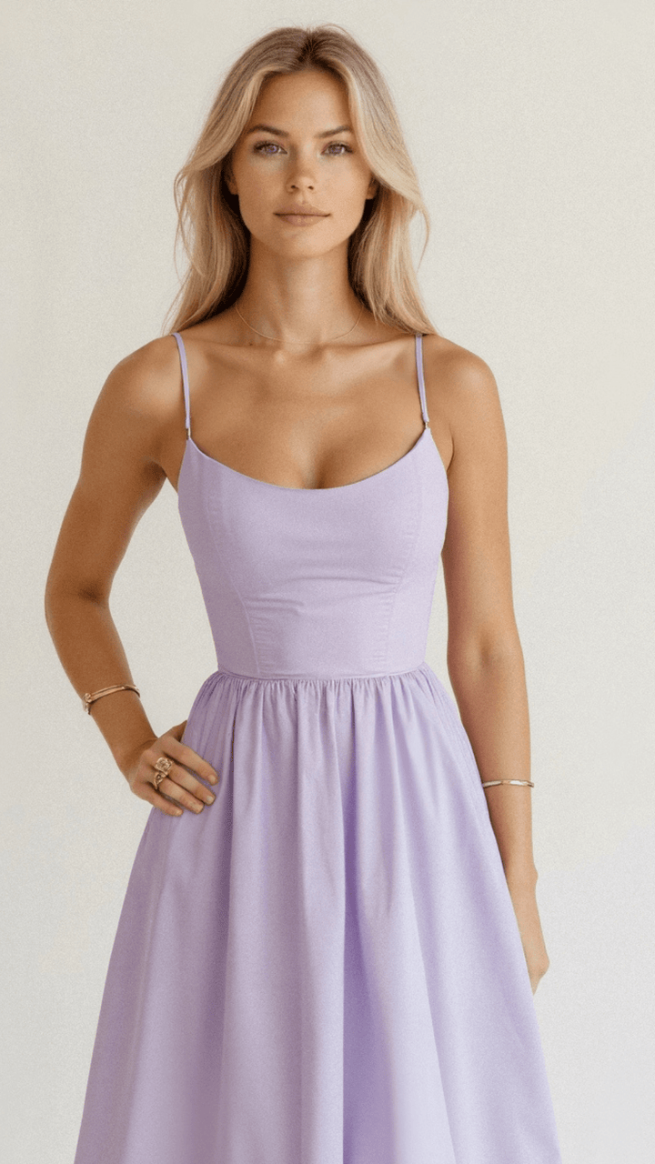 Women's Spaghetti Strap Scoop Neck Gathered A-Line Skirt Dress
