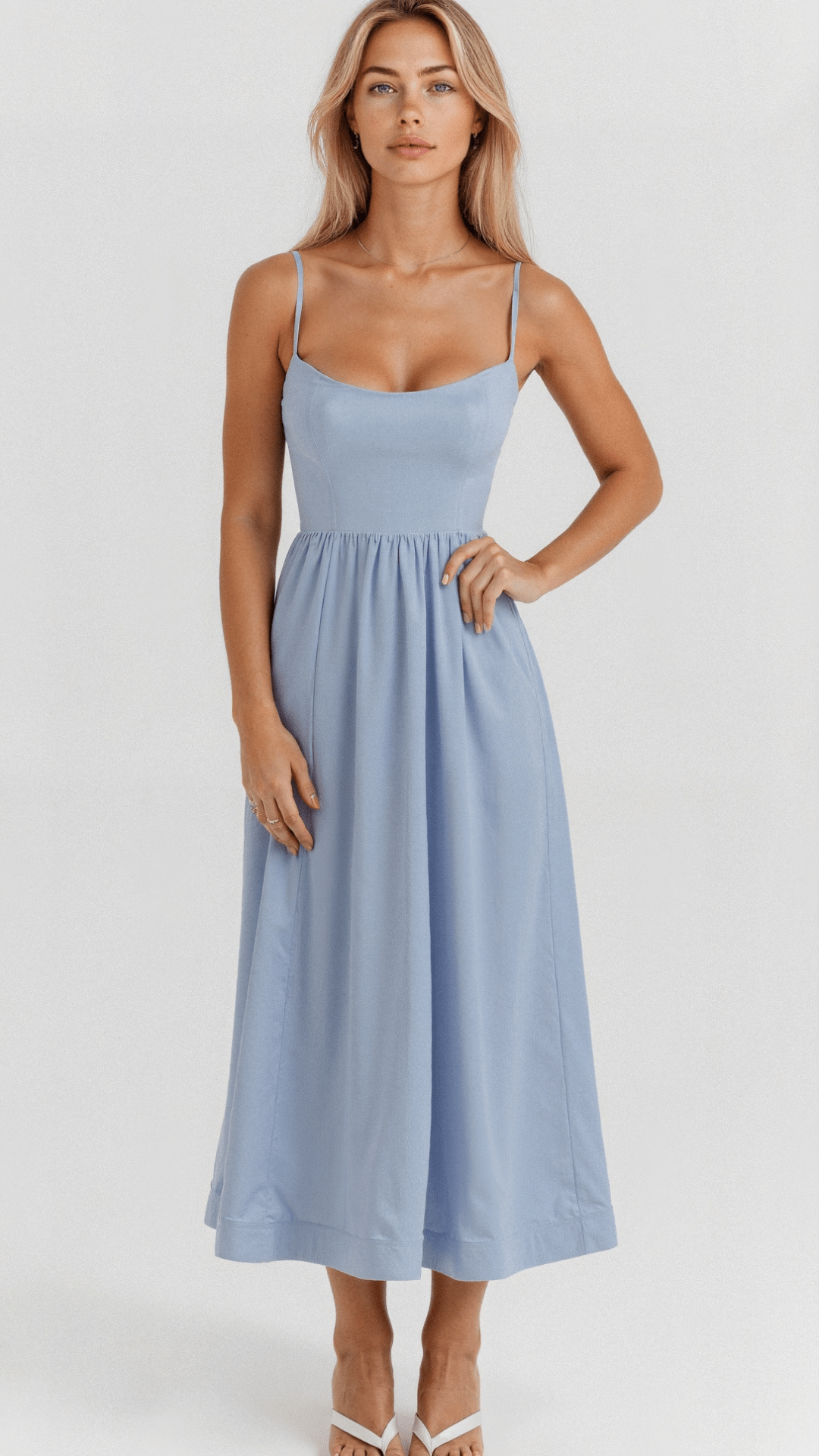 Women's Spaghetti Strap Scoop Neck Gathered A-Line Skirt Dress