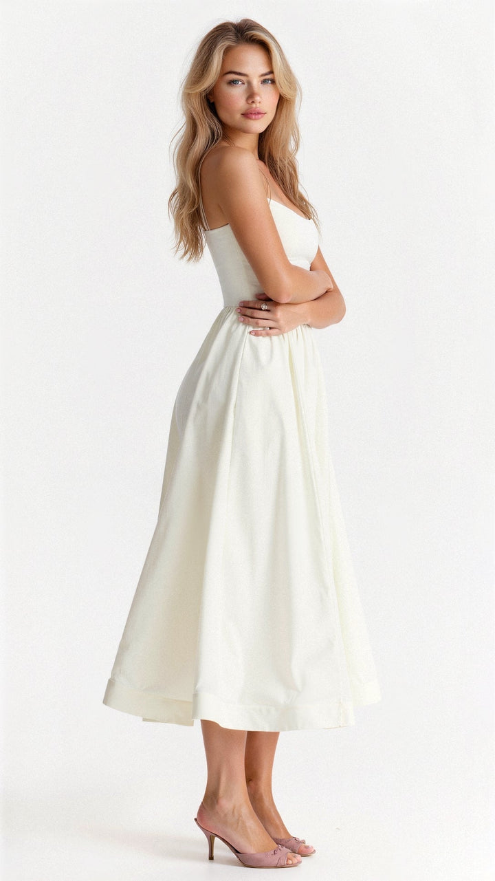 Women's Spaghetti Strap Scoop Neck Gathered A-Line Skirt Dress