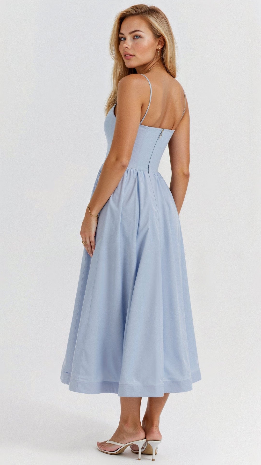 Women's Spaghetti Strap Scoop Neck Gathered A-Line Skirt Dress