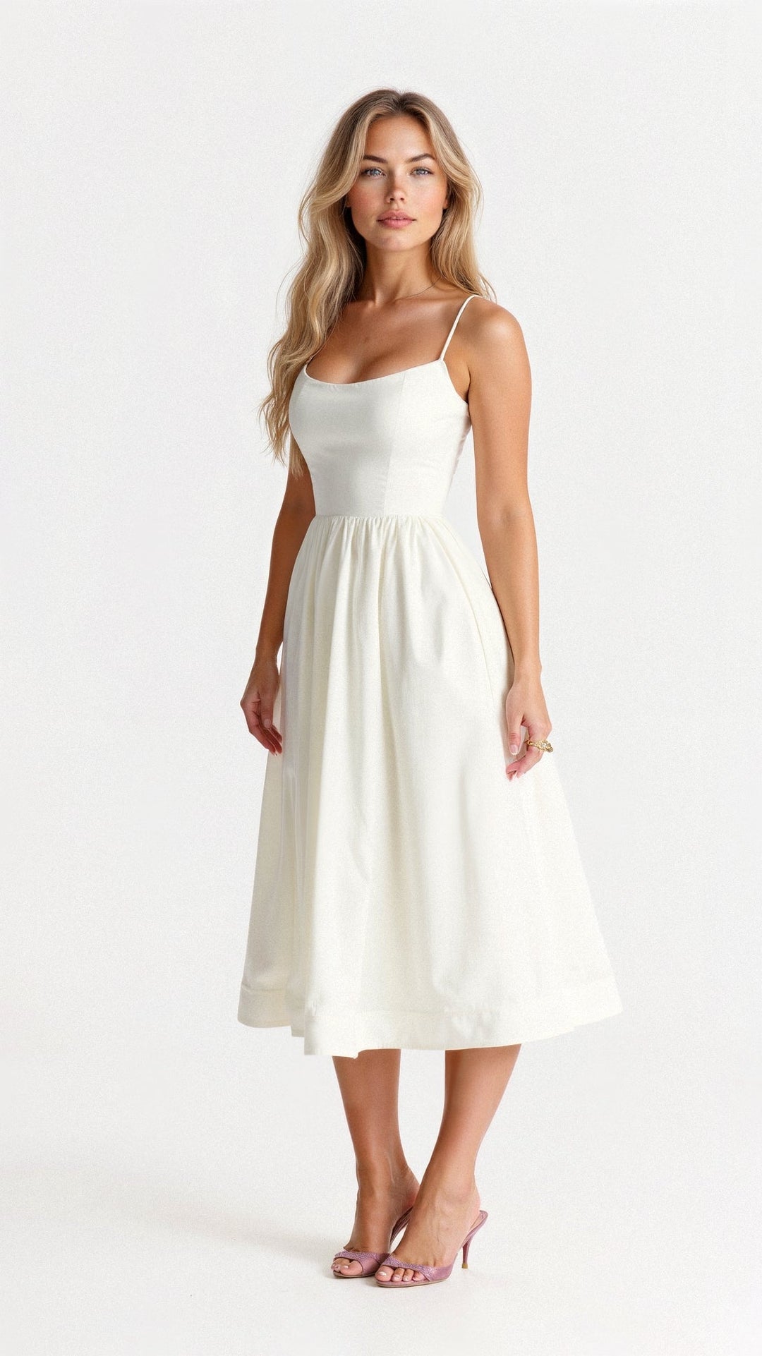 Women's Spaghetti Strap Scoop Neck Gathered A-Line Skirt Dress