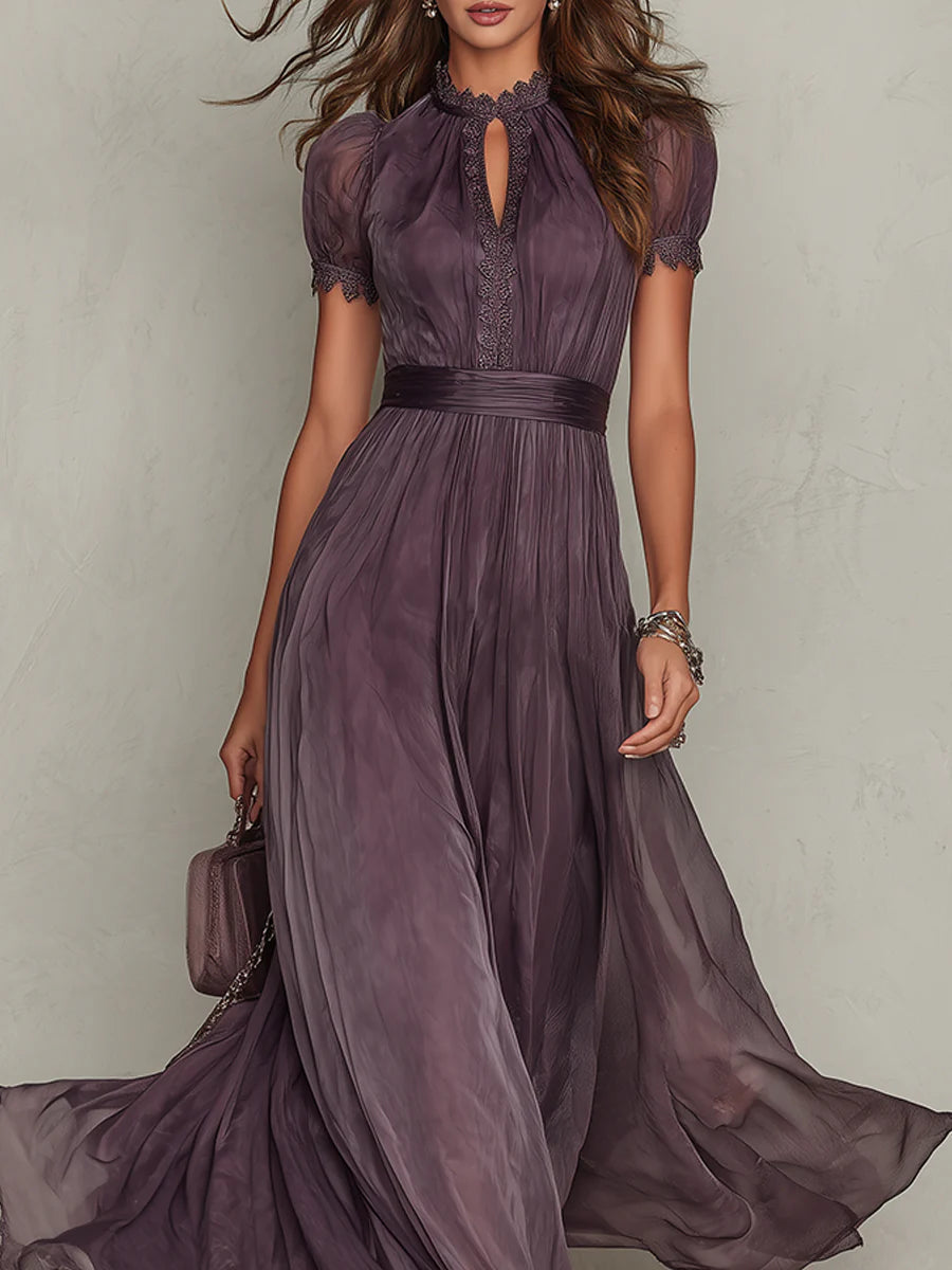 Women's Elegant Purple Chiffon Keyhole Maxi Dress