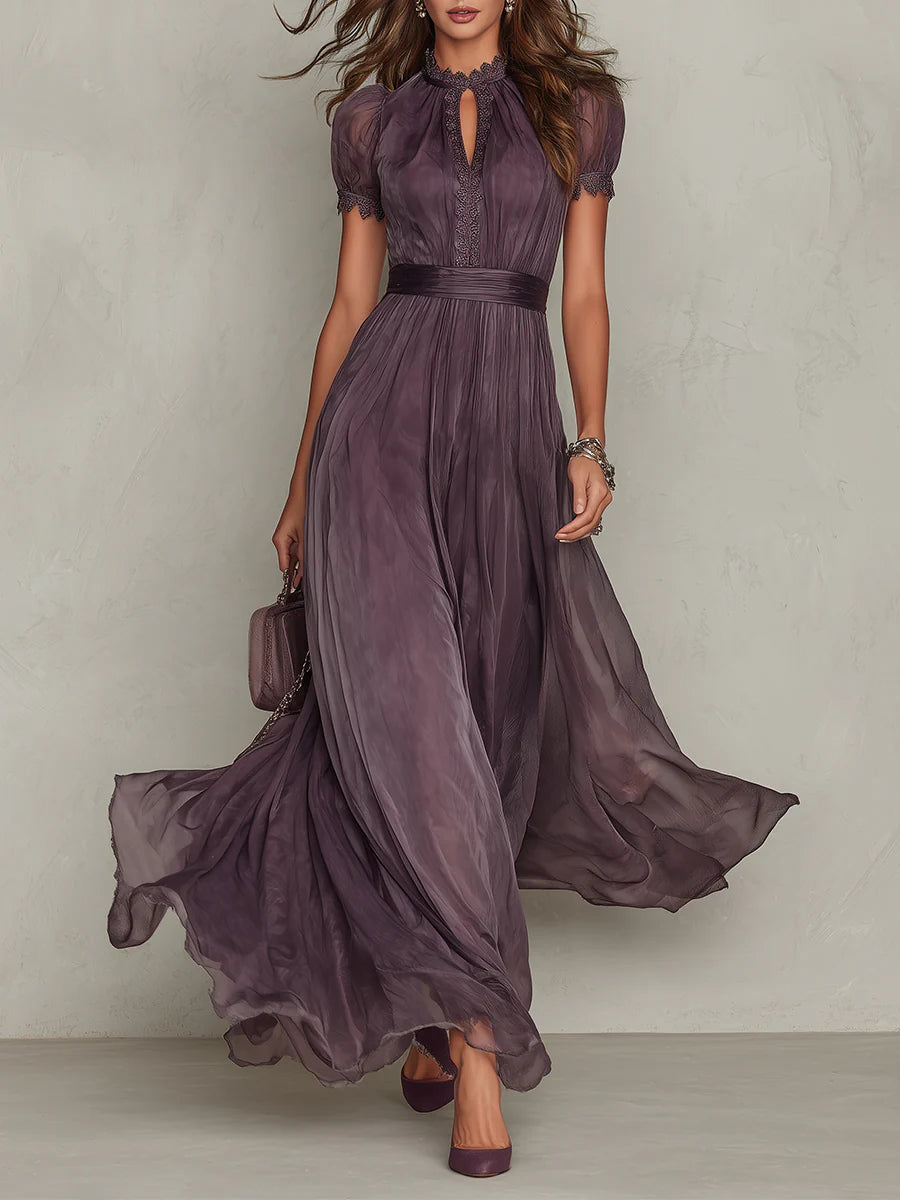 Women's Elegant Purple Chiffon Keyhole Maxi Dress