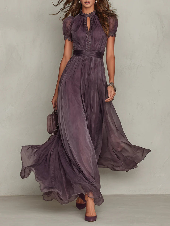 Women's Elegant Purple Chiffon Keyhole Maxi Dress