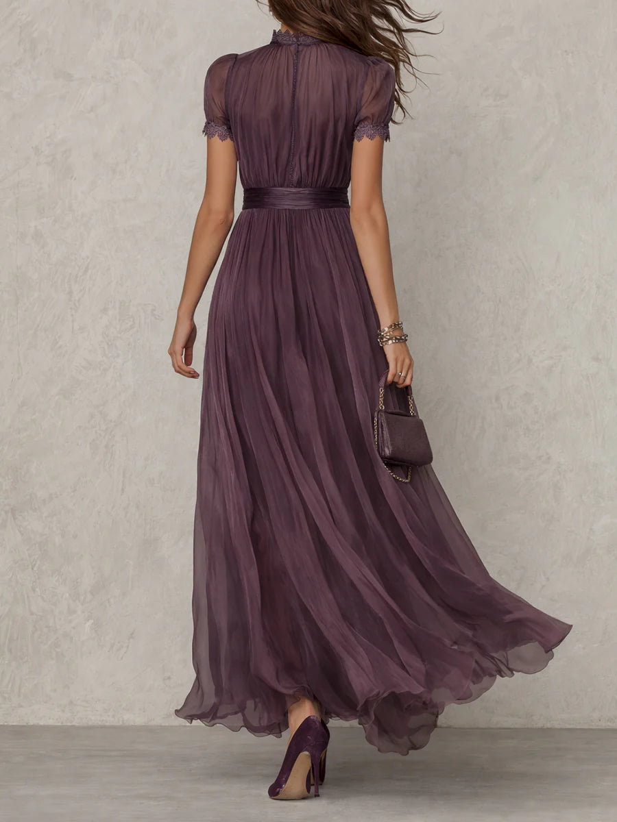 Women's Elegant Purple Chiffon Keyhole Maxi Dress