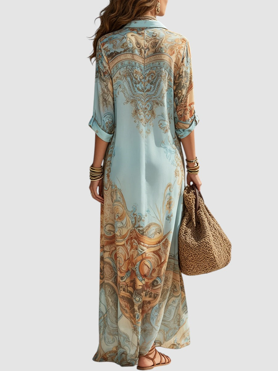 Women's Button Down Printed Maxi Dress
