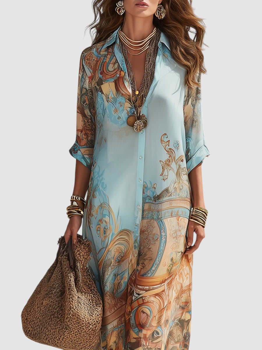 Women's Button Down Printed Maxi Dress