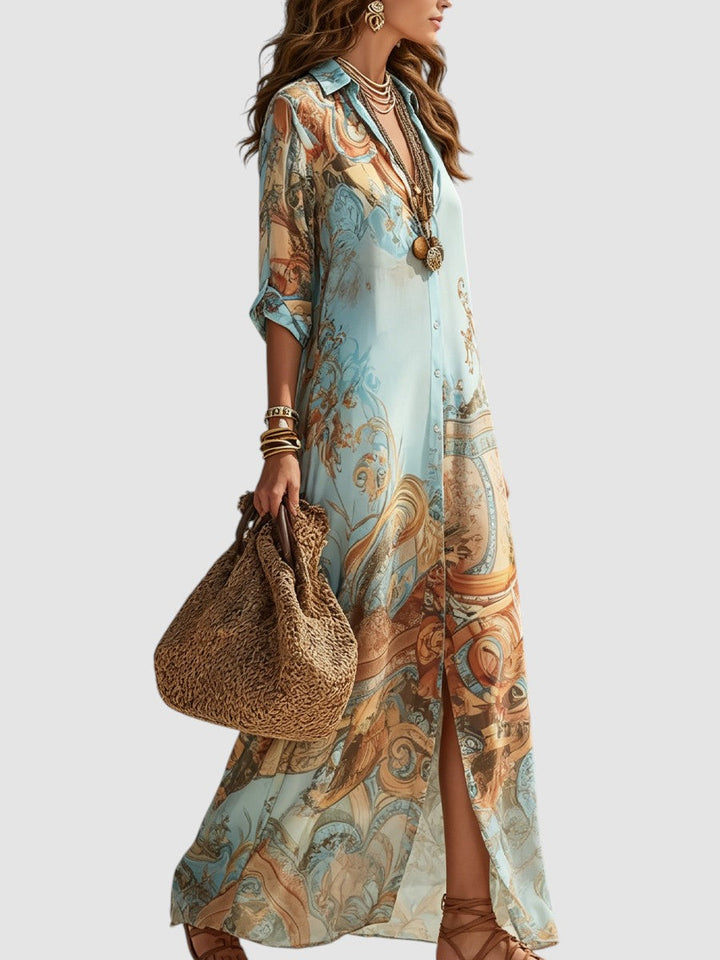 Women's Button Down Printed Maxi Dress