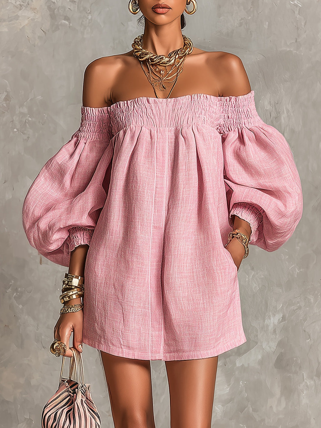 Petronella | Women's Off-Shoulder Puff-Sleeve Mini Dress
