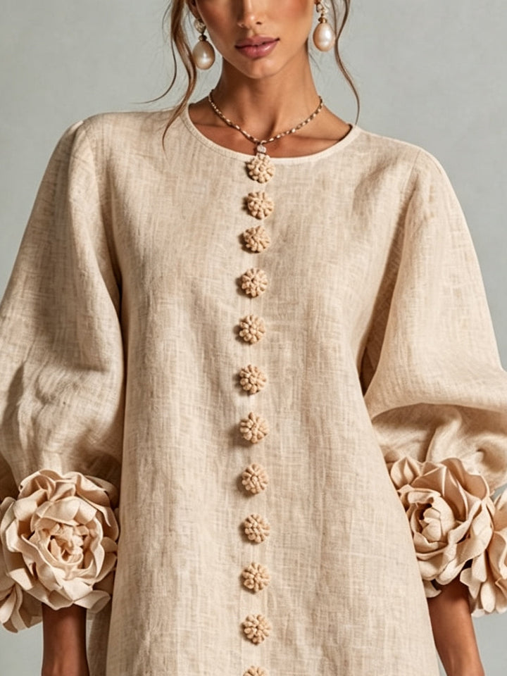 Rosina | Women's Floral-Cuff Button Mini Dress