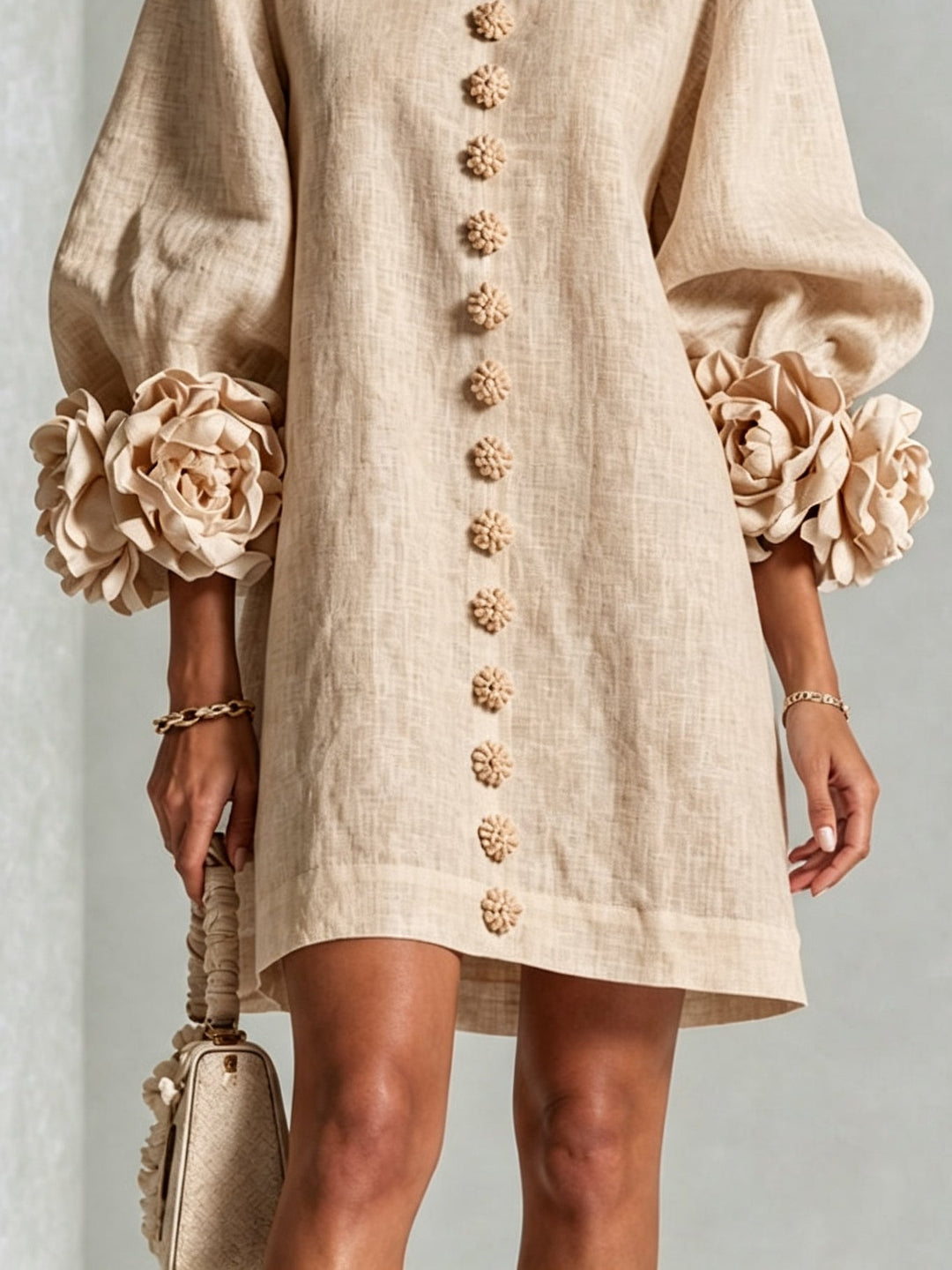 Rosina | Women's Floral-Cuff Button Mini Dress