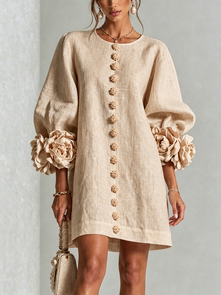 Juniper | Women's Round Neck Mini Dress with Voluminous Sleeves