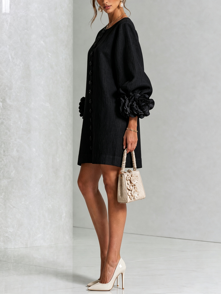 Marguerite | Women's Floral-Cuff Button Mini Dress